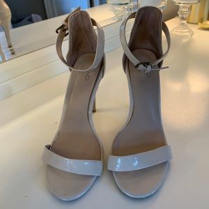2 strap nude heels